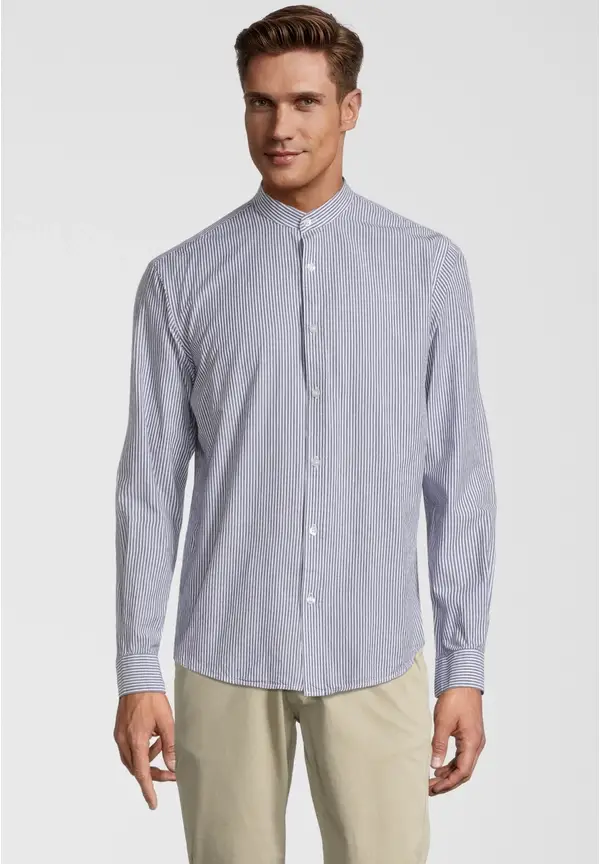 Steffen Klein Hemd Streifen Stehkragen In Marine