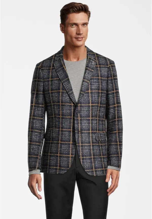 Steffen Klein Jersey-Sakko Wolle Karo in Marine