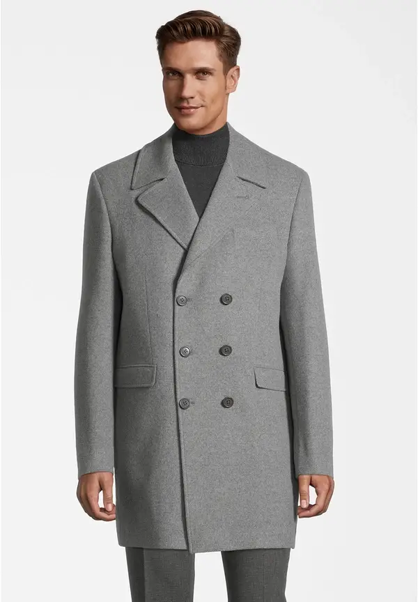 Steffen Klein Mantel Zweireihig Mit Wolle In Grau