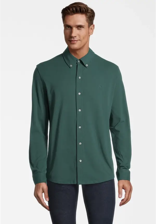 Steffen Klein Piqué Hemd Langarm In Dunkelgrün