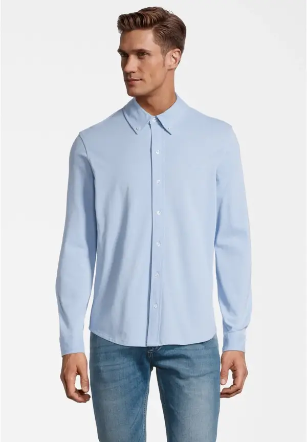 Steffen Klein Piqué Hemd Langarm In Hellblau