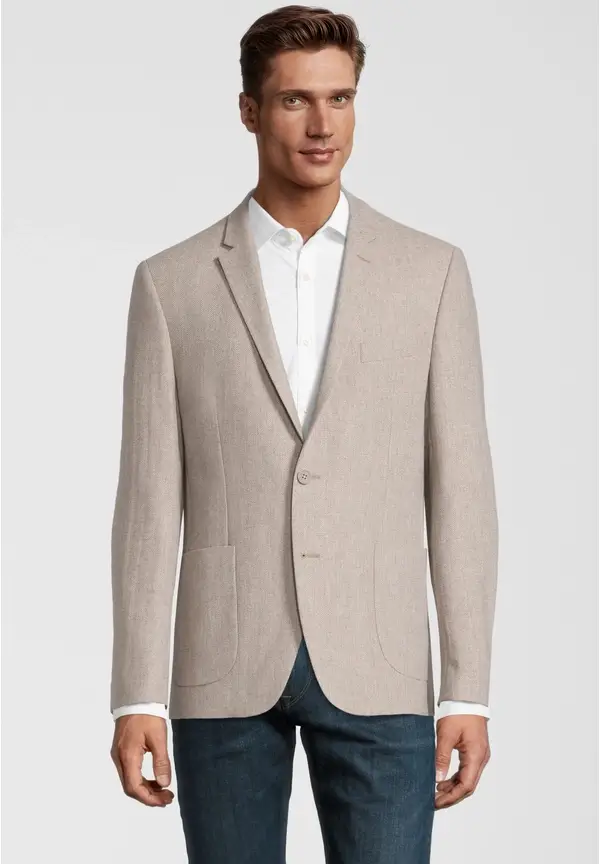 Steffen Klein Sakko Fischgrat Wolle In Beige