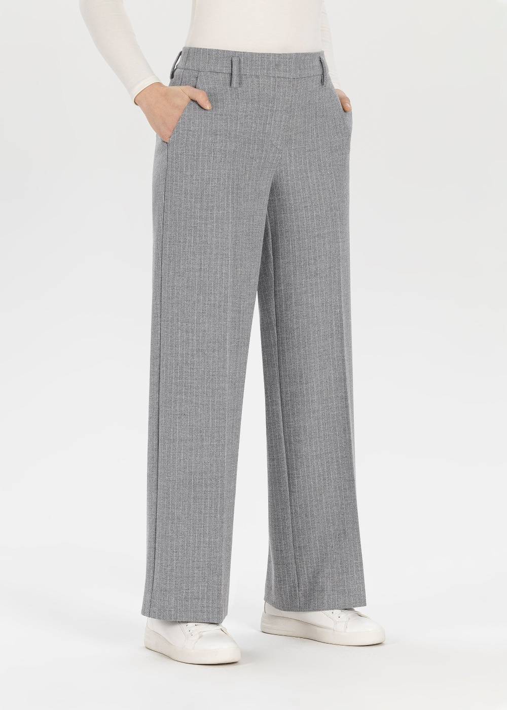 Stehmann Weite Hose Felicia in Pinstripe Wollmischung