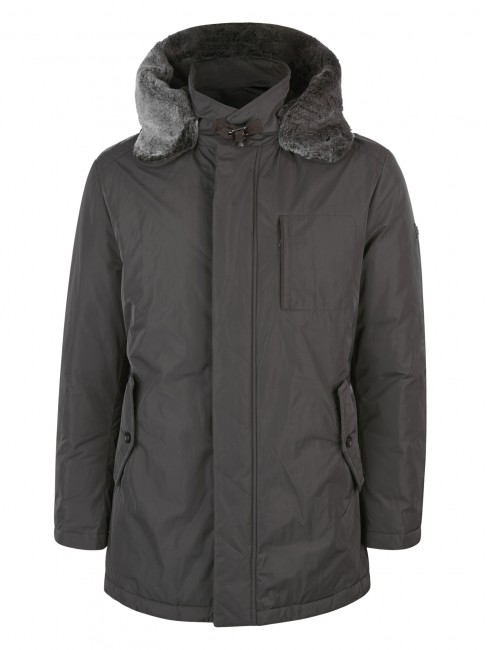 Steinbock Echt-Daunenparka mit abknöpfbarer Webpelz-Kapuze Steinbock Echt-Daunenparka mit abknöpfbarer Webpelz-Kapuze