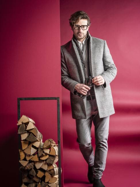 Steinbock Woll-Kurzmantel In Glencheck-Muster Mit Steppblende