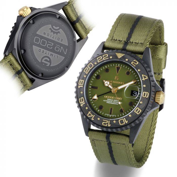 Steinhart Ocean 39 GMT black MILITARY khaki Taucheruhr