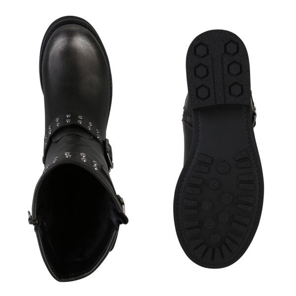 Stiefelparadies Damen Bikerstiefel In Grau Metallic