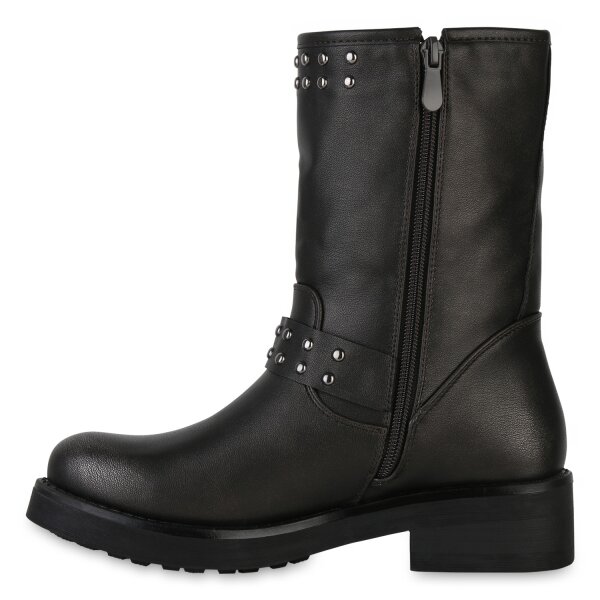 Stiefelparadies Damen Bikerstiefel in Grau Metallic