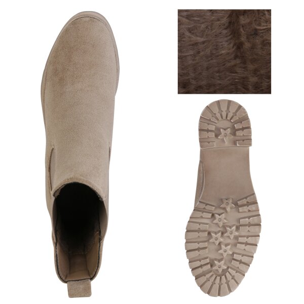 Stiefelparadies Damen Chelsea Boots In Khaki Velours