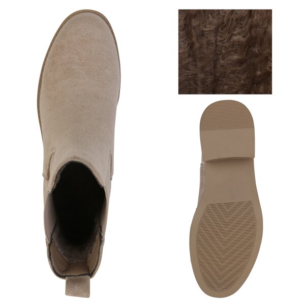 Stiefelparadies Damen Chelsea Boots In Khaki Velours