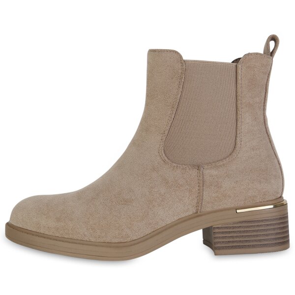 Stiefelparadies Damen Chelsea Boots in Khaki Velours