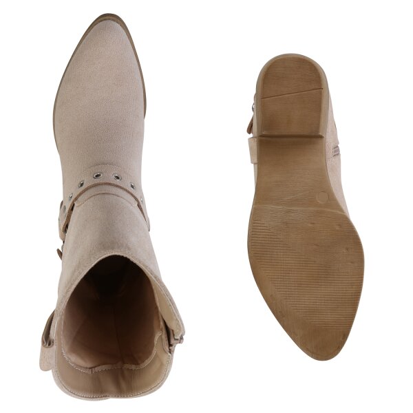 Stiefelparadies Damen Cowboy Boots In Beige Velours