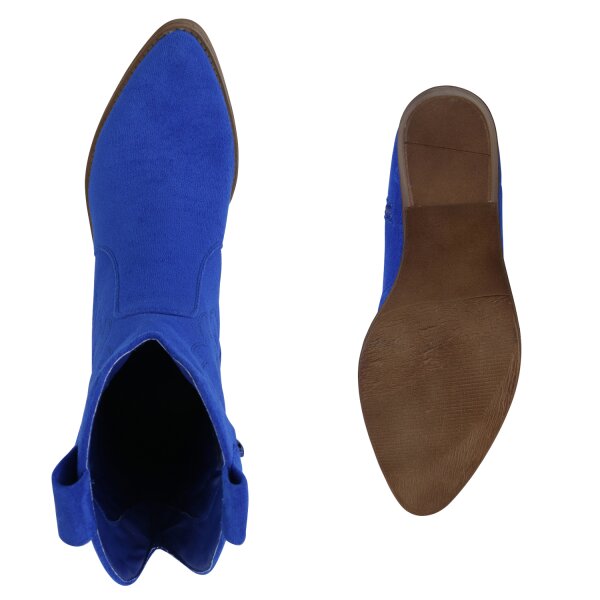 Stiefelparadies Damen Cowboy Boots In Dunkelblau Velours
