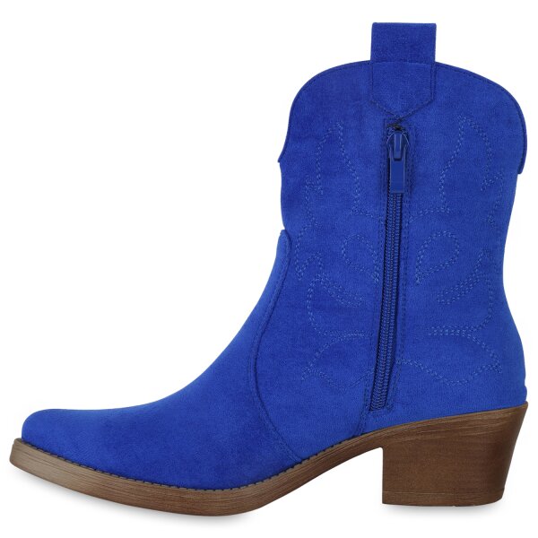 Stiefelparadies Damen Cowboy Boots in Dunkelblau Velours