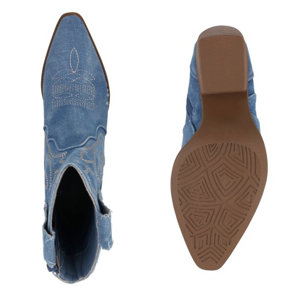 Stiefelparadies Damen Cowboy Boots In Hellblau Denim
