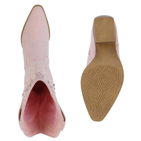 Stiefelparadies Damen Cowboy Boots In Rosa Velours Snake