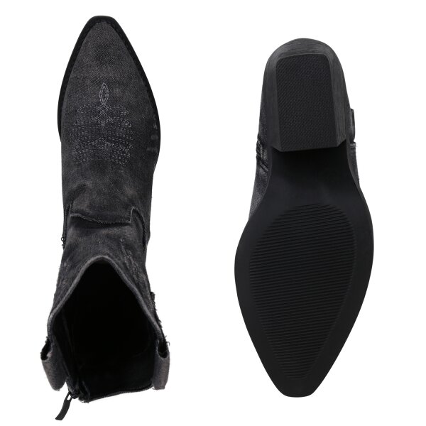 Stiefelparadies Damen Cowboy Boots In Schwarz Denim