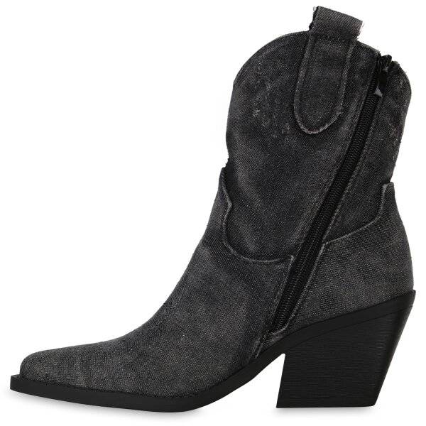 Stiefelparadies Damen Cowboy Boots in Schwarz Denim