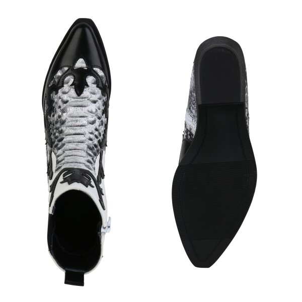 Stiefelparadies Damen Cowboy Boots In Schwarz Weiss Snake