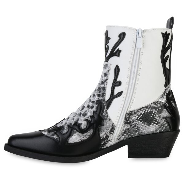 Stiefelparadies Damen Cowboy Boots in Schwarz Weiss Snake