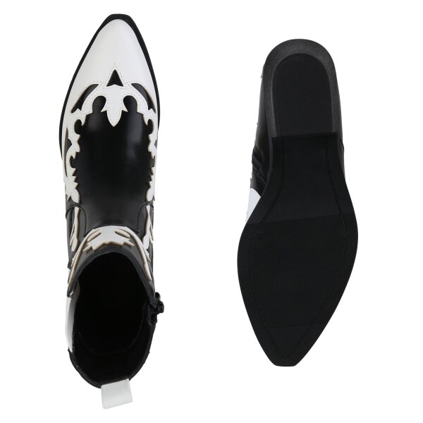 Stiefelparadies Damen Cowboy Boots In Weiss Schwarz