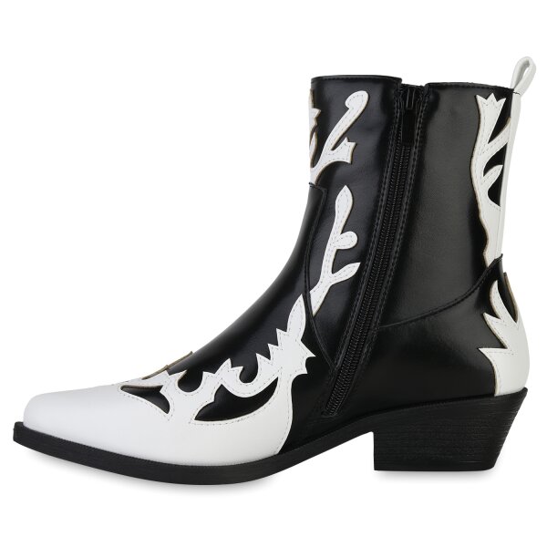 Stiefelparadies Damen Cowboy Boots in Weiss Schwarz