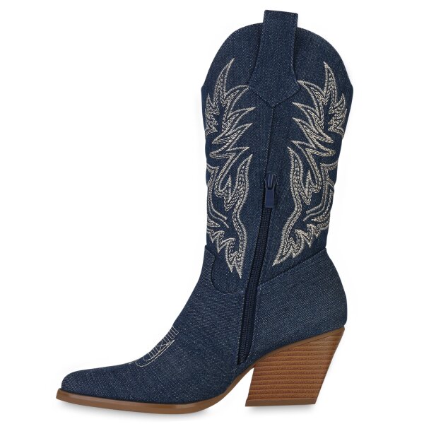 Stiefelparadies Damen Cowboystiefel in Dunkelblau Denim