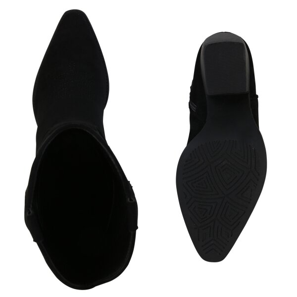 Stiefelparadies Damen Cowboystiefel In Schwarz Velours