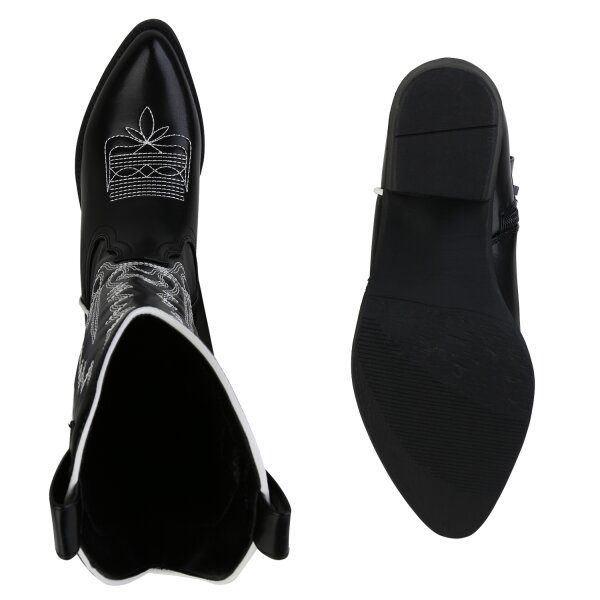 Stiefelparadies Damen Cowboystiefel In Schwarz Weiss