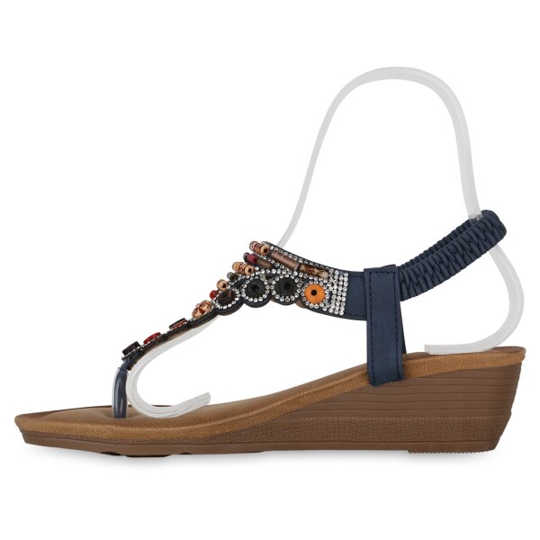 Stiefelparadies Damen Keilsandaletten in Dunkelblau