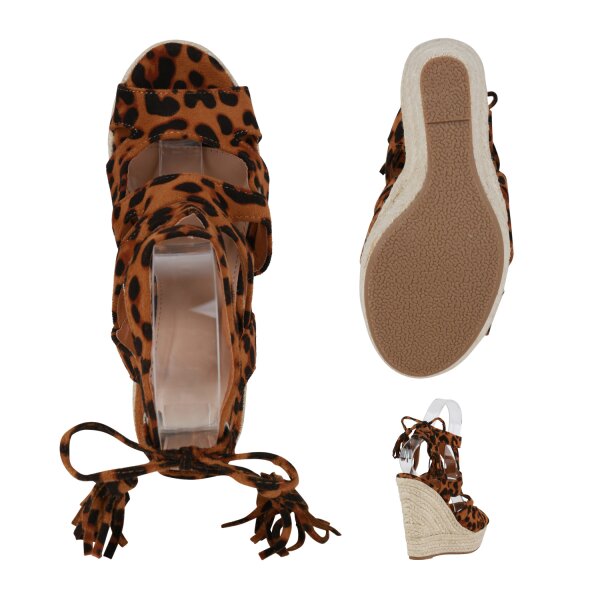 Stiefelparadies Damen Keilsandaletten In Hellbraun Leo