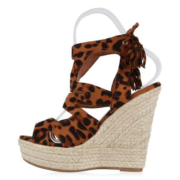 Stiefelparadies Damen Keilsandaletten in Hellbraun Leo