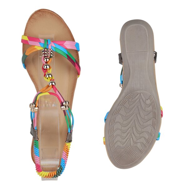 Stiefelparadies Damen Keilsandaletten In Rosa Blau Metallic