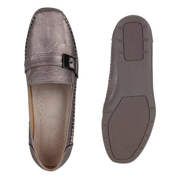 Stiefelparadies Damen Keilslippers In Bronze Metallic