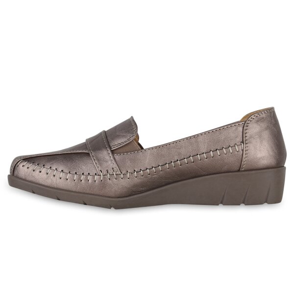 Stiefelparadies Damen Keilslippers in Bronze Metallic
