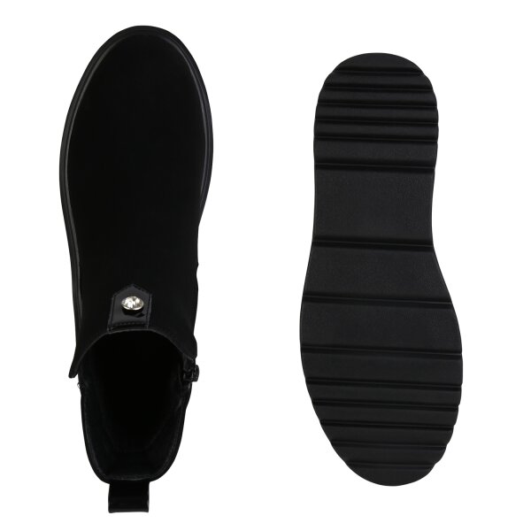 Stiefelparadies Damen Keilstiefeletten In Schwarz Lack