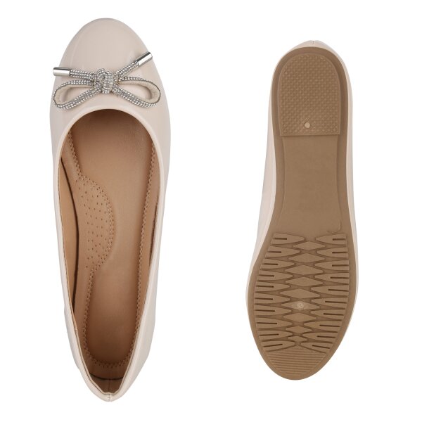 Stiefelparadies Damen Klassische Ballerinas In Beige Lack