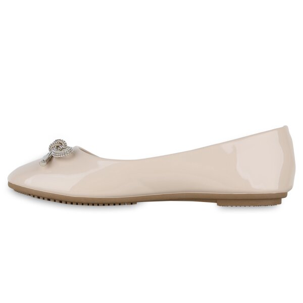 Stiefelparadies Damen Klassische Ballerinas in Beige Lack