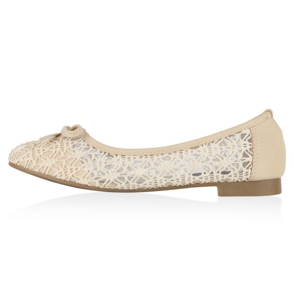Stiefelparadies Damen Klassische Ballerinas in Creme