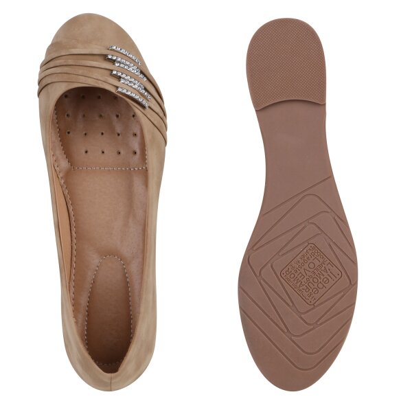 Stiefelparadies Damen Klassische Ballerinas In Hellbraun