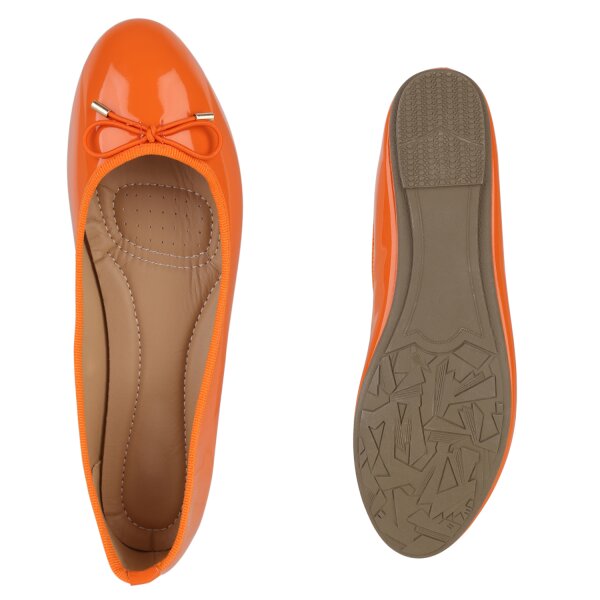 Stiefelparadies Damen Klassische Ballerinas In Orange Lack