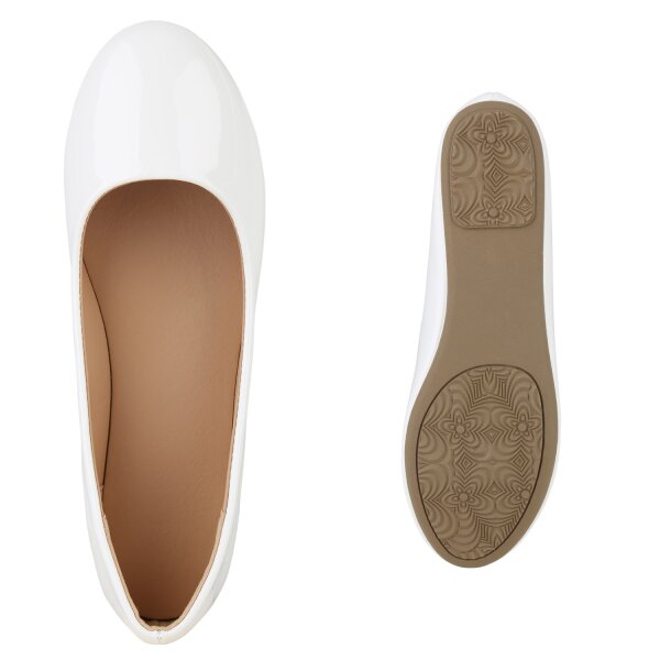 Stiefelparadies Damen Klassische Ballerinas In Weiss Lack