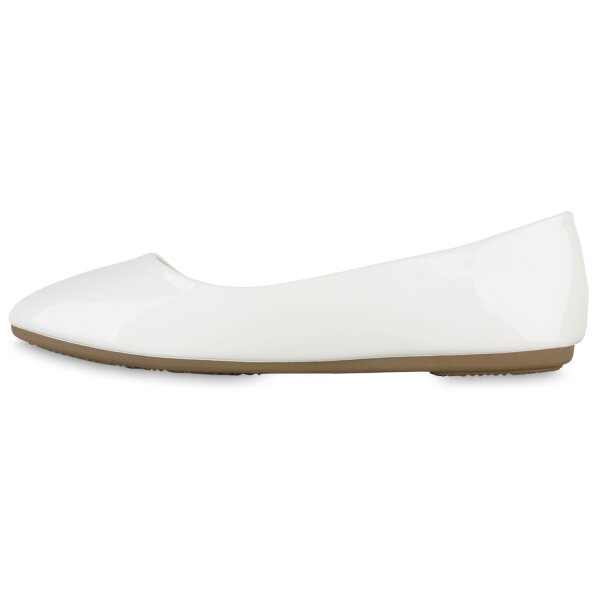 Stiefelparadies Damen Klassische Ballerinas in Weiss Lack