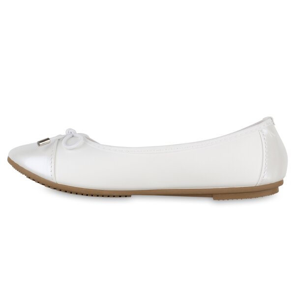 Stiefelparadies Damen Klassische Ballerinas in Weiss Lack