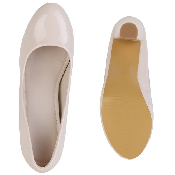 Stiefelparadies Damen Klassische Pumps In Beige Lack