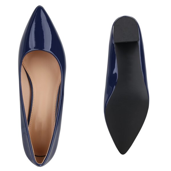 Stiefelparadies Damen Klassische Pumps In Dunkelblau Lack