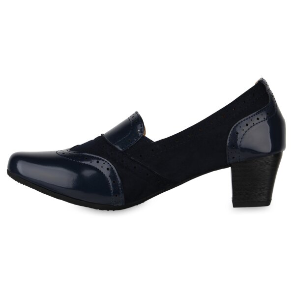 Stiefelparadies Damen Klassische Pumps in Dunkelblau Lack