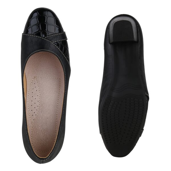 Stiefelparadies Damen Klassische Pumps In Schwarz Kroko Lack