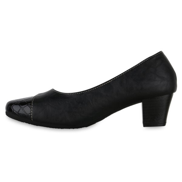 Stiefelparadies Damen Klassische Pumps in Schwarz Kroko Lack