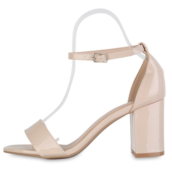 Stiefelparadies Damen Klassische Sandaletten in Beige Lack